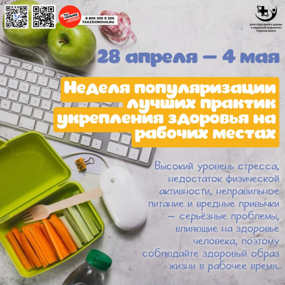 Неделя популяризации лучших практик укрепления здоровья на рабочих местах.